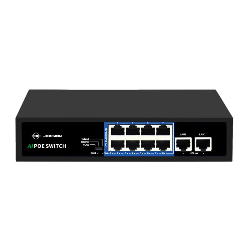Jovision 8 Port PoE Switch 100Mbps 2 x 1Gigabit Uplink SFP 