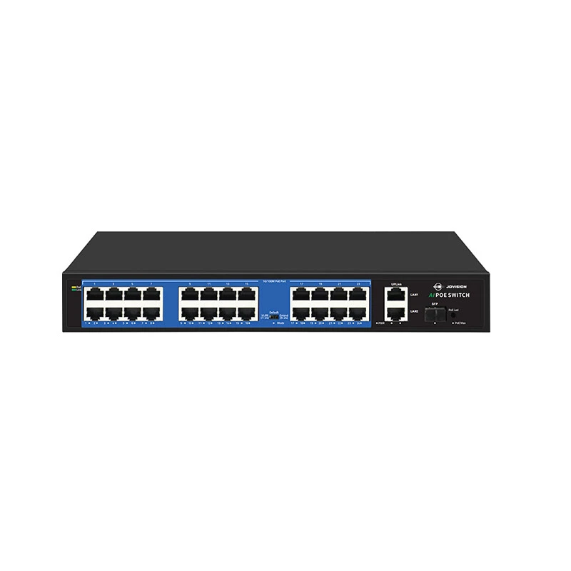 Jovision 24 Port PoE Switch 100Mbps + 2 x 1 Gigabit RJ45 + 1 SFP Uplink 300W AI VLAN